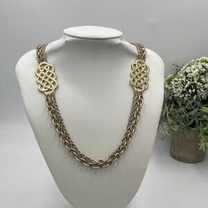Lia Sophia Multi Strand‎ Brushed Matte Gold Tone Long Celtic Knotted Necklace